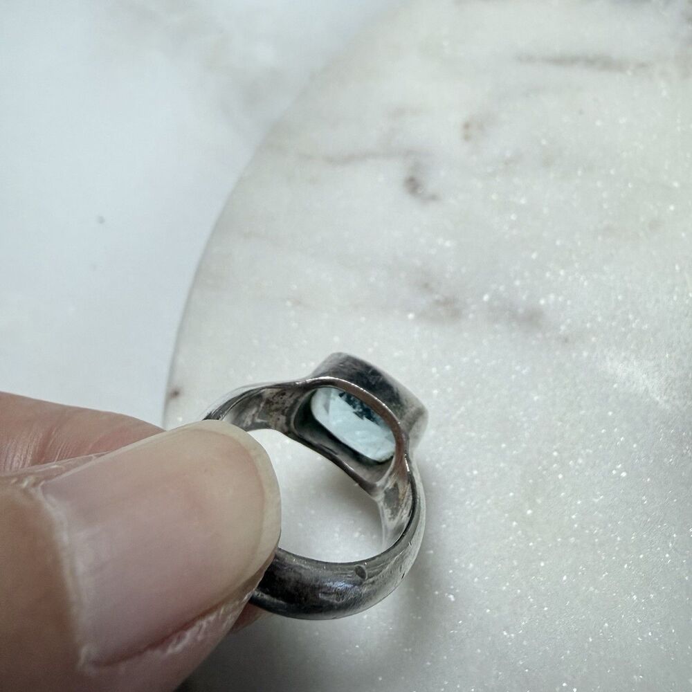 925 Sterling Silver Ice Blue Topaz Statement Ring Size 5 5.5 VTG Chunky Cocktail - Picture 11 of 15